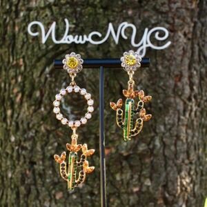 Plant Desert Bloom Rhinestone Cactus Drop Earrings